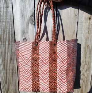 Stylish Orange and Brown Woven Mexican Tote Bag